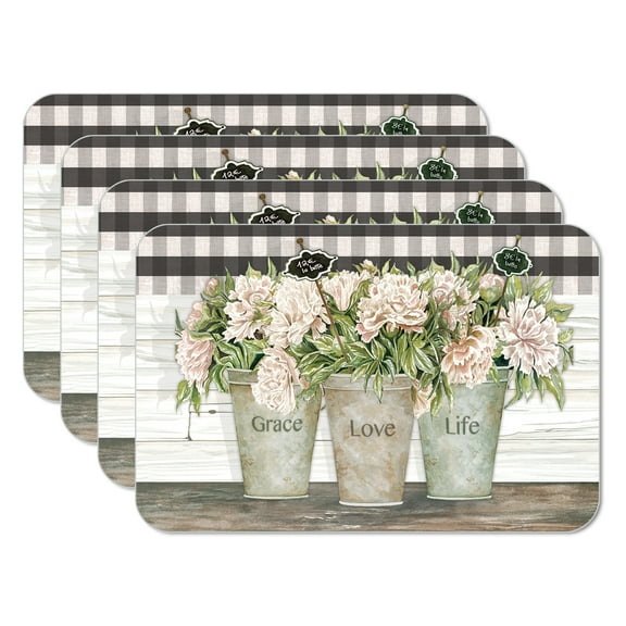 CounterArt "Vintage Farmhouse" 4 Pack Reversible Flexible Plastic Tabletop Placemats