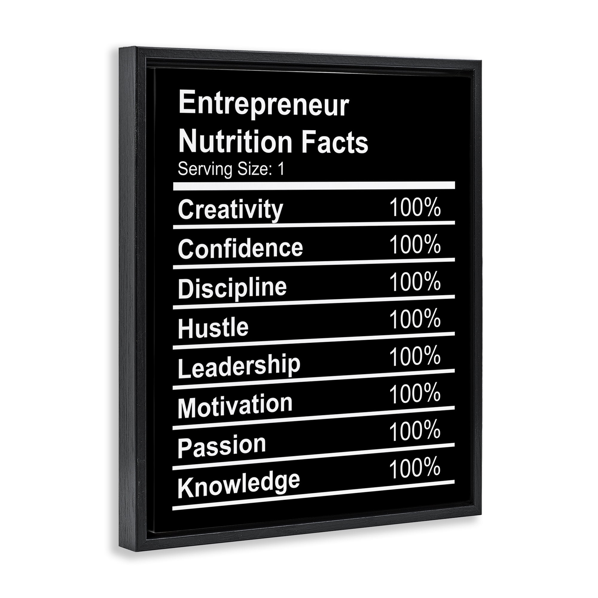 Stupell Industries Entrepreneur Nutrition Facts Text & Numbers Painting Black Floater Framed Canvas Art Print Wall Art, 17 x 21
