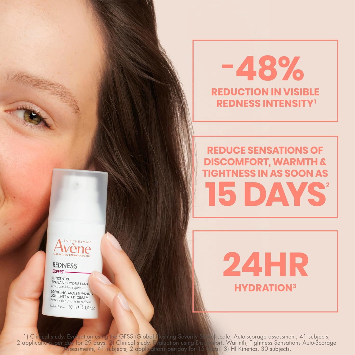 Avene Redness Expert Soothing Moisturizing Concentrated Cream - Helps Reduce Visible Redness - 24 Hour Hydration, 1.0 fl oz