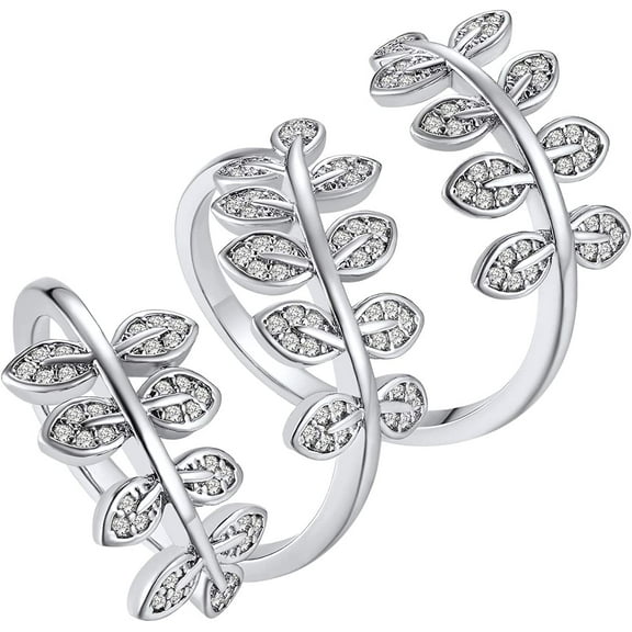 FindChic Leaf Cluster 18K Gold/Platinum Plated Long Statement Rings for Women CZ Simulated Diamond Stackable Adjustable Knuckle Cuff Rings for Women, with Gift Box