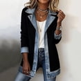 thumbnail image 5 of Textilo Women's Denim Patchwork Knit Sweater Blazer Ribbed Knit Button Down Jackets Lapel Collar Long Sleeve Denim Spliced Coat Loose Fit 2026 Winter Fall Casual Soft Outerwear,Black XL, 5 of 5