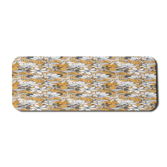 Floral Computer Mouse Pad, Hibiscus Plant Exotic Beach Island Theme with Tropical Sea Accents, Rectangle Non-Slip Rubber Mousepad Large, 31" x 12" Gaming Size, Charcoal Grey Marigold, by Ambesonne