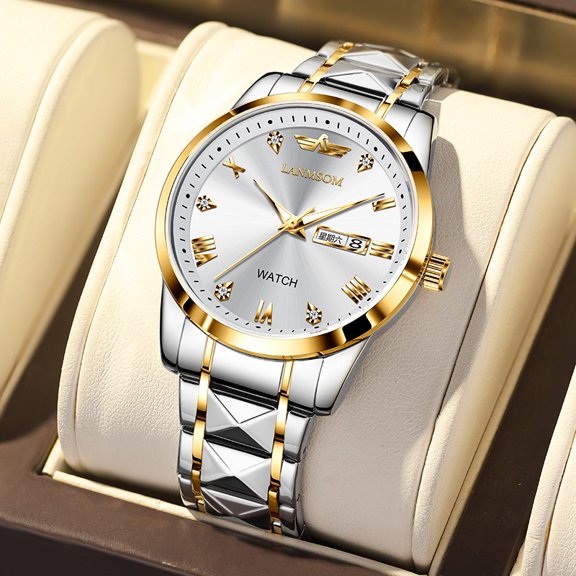New men's quartz watch, fully automatic non-mechanical men's wristwatch, waterproof calendar watch, fashionable trendy business watch