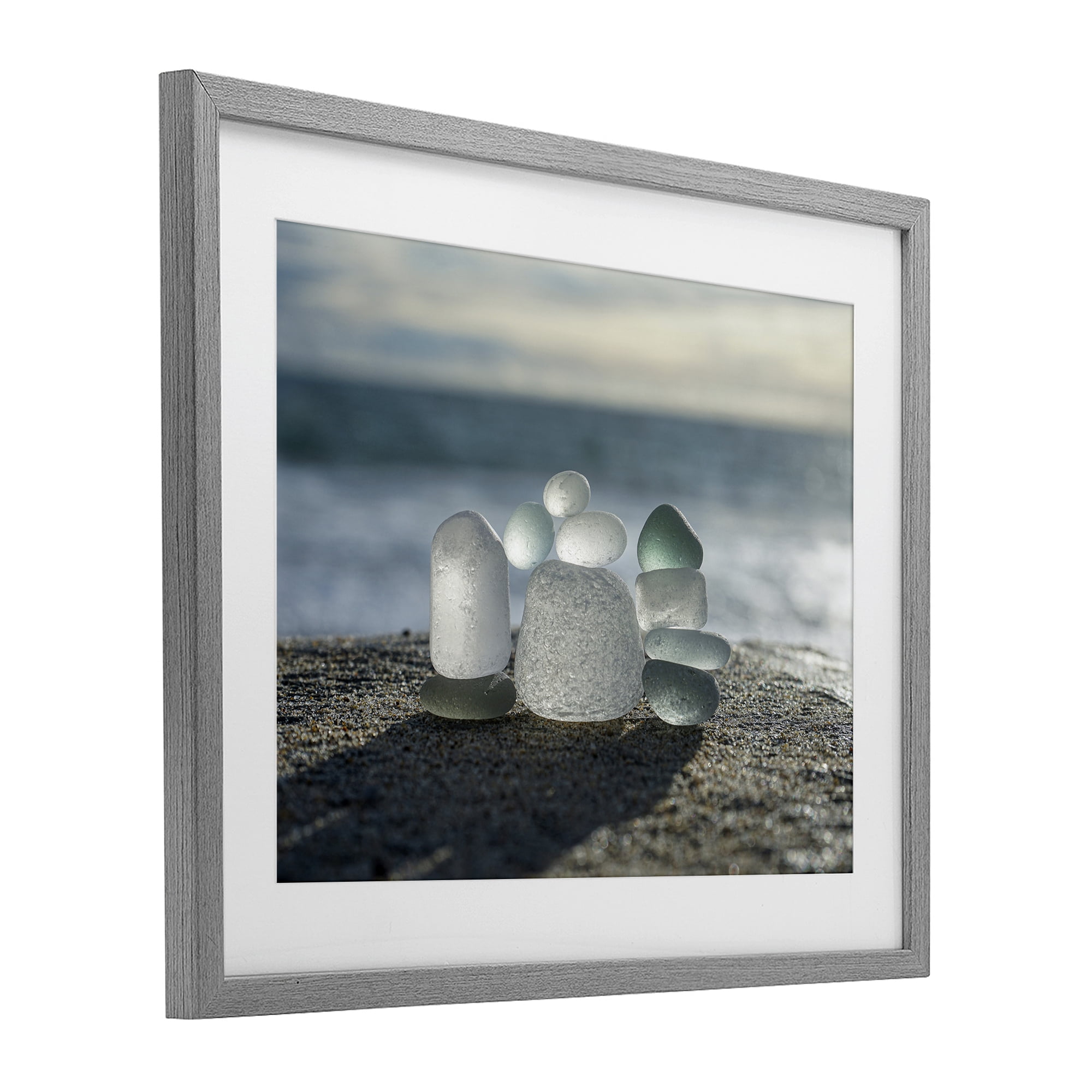Stupell Industries Balancing Sea Glass Pebbles Gray Framed Print Under Glass, design by LMarie Allen