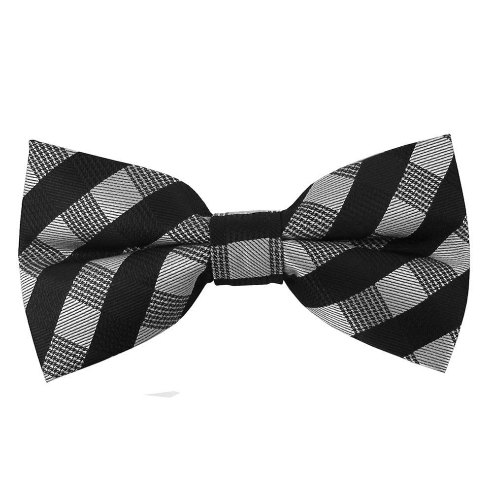 Black White Checkered Pre-Tied Adjustable Cotton Bow Tie 