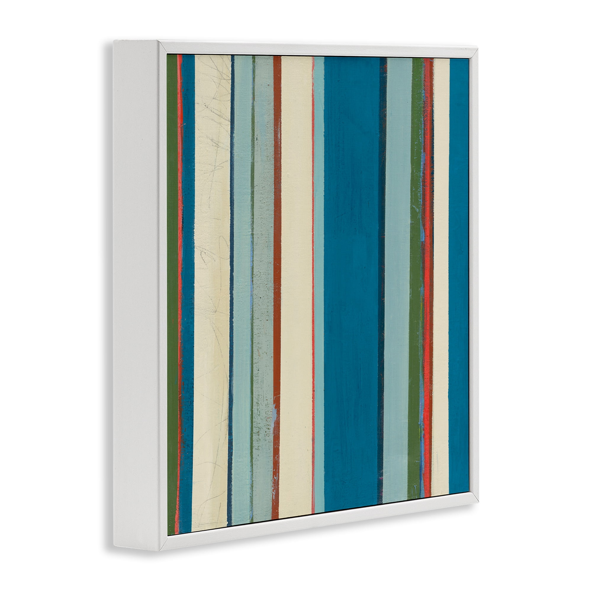 Stupell Industries Asymmetrical Blue Stripes Abstract Painting White Framed Art Print Wall Art, 17 x 17