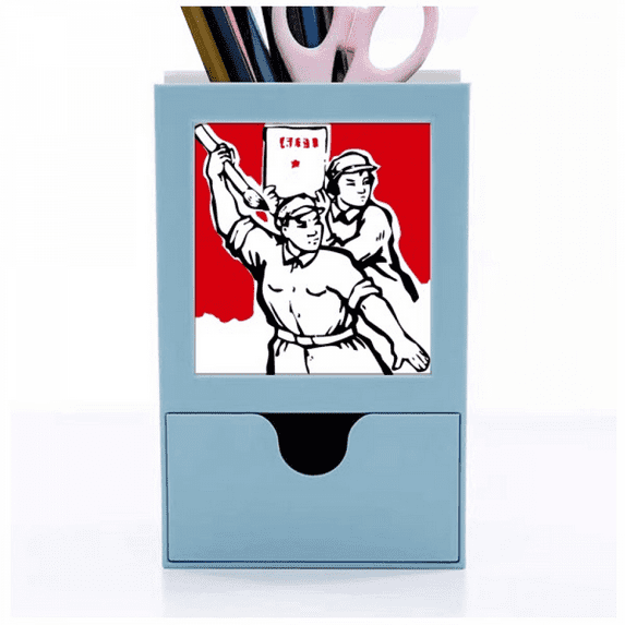 Brush Paper Soldier Mao Ze Quotes Desk Supplies Organizer Pen Holder Card