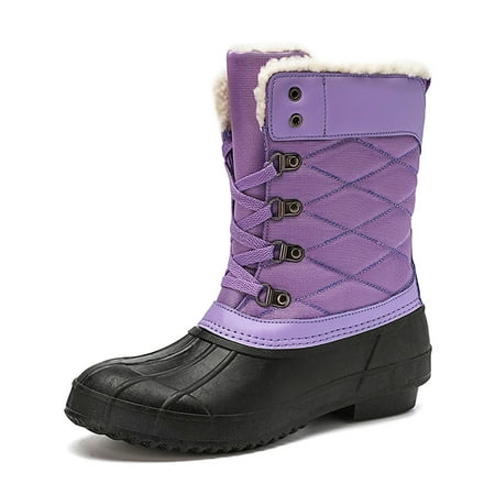 

Earlde Women Waterproof Snow Boots Faux Fur Mid Calf Lace Up Winter Warm duck boots