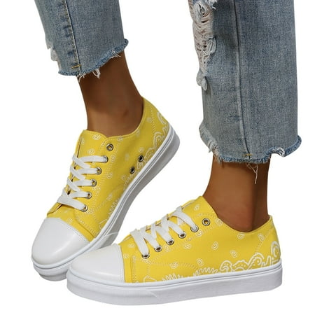 

WANYNG Ladies Fashion Cashew Flower Print Multicolor Flat Casual Lace Up Canvas Shoes