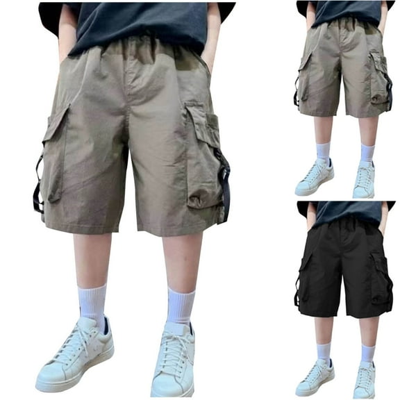 NAISIBABY Boys Cargo Shorts Size 7, Baggy Fit Elastic Waist Cotton Fashion Kids Summer Causal Shorts Army Green(5-15T)
