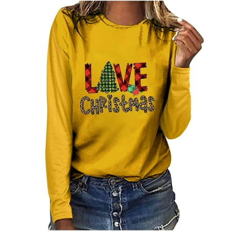 

Long Sleeve Shirts for Women Sweatshirt for Women Women s LOVE CHRISTMAS Plaid Print Casual Long Sleeve Round Neck Top T-shirt Womens Fall Tops Corset Tops for Women