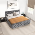 thumbnail image 3 of Bella Mid Century Modern Gray Velvet Upholstered King Platform Bed, 3 of 7