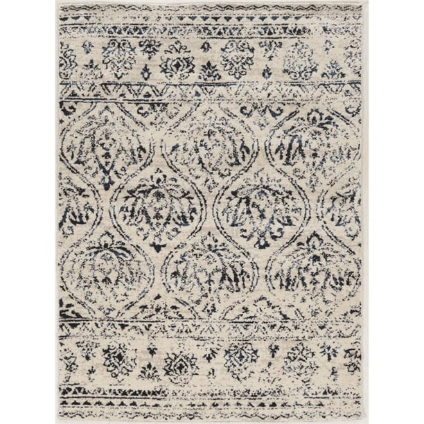 Linon Antique Vintage Lila 5' x 7' Hand Tufted Rug in Ivory and Navy