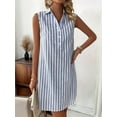 thumbnail image 5 of Womens Summer Dresses V Neck Sleeveless Striped Button Up Mini Casual Coverup Dress Blue XXL, 5 of 7