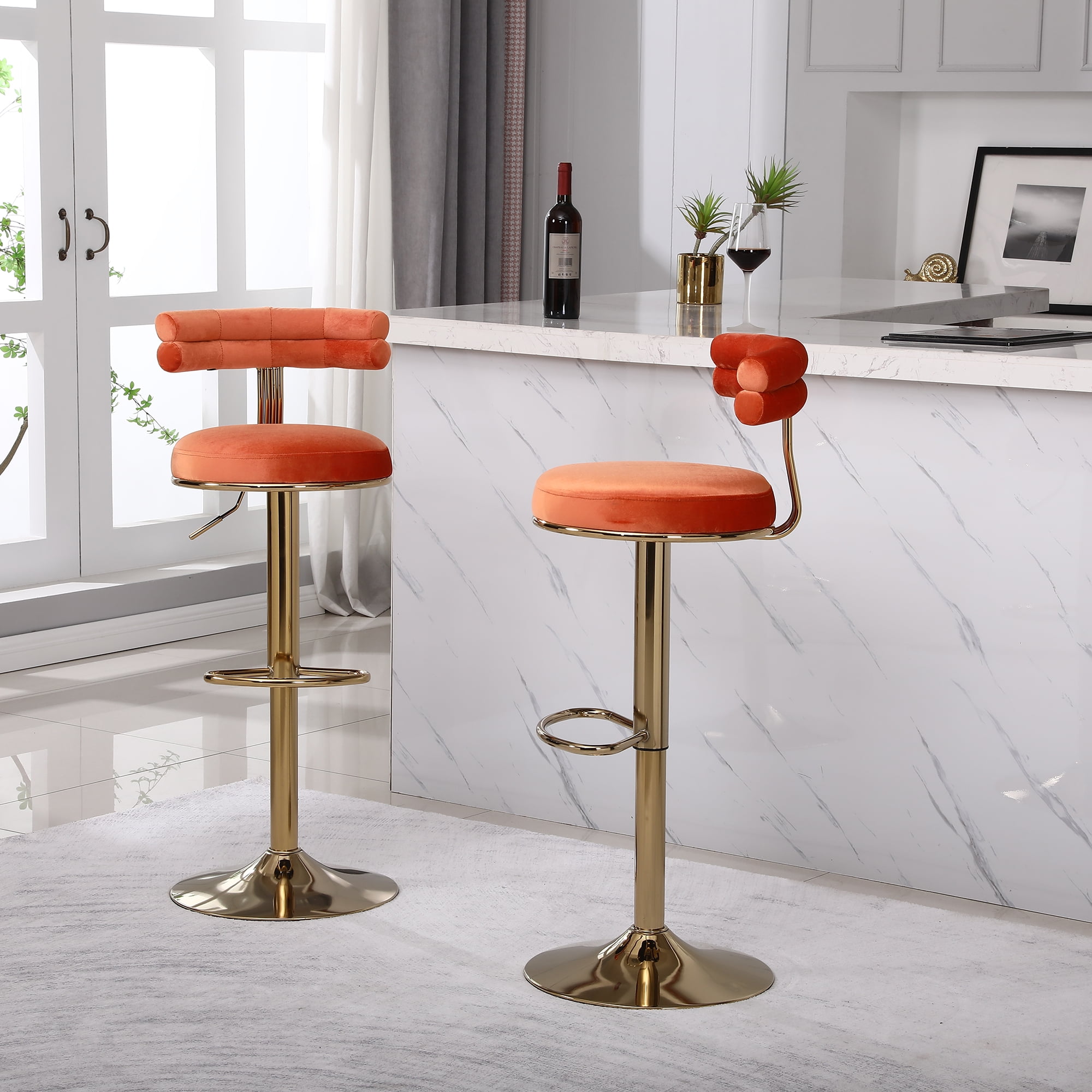 Kadyn 40.55" 2PCS Swivel Bar Stool, Adjustable Counter Height Barstools with Back and Footrest, Modern Orange Bar Chair for Home Counter