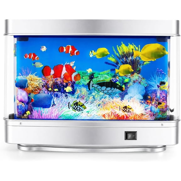 HIBIBUD Fake Fish Tank Lamp – Artificial Fish Tank with Moving Fishes – Relaxing Fake Aquarium Light & Plug-in Night Light for Kids, Adults, and Home Décor