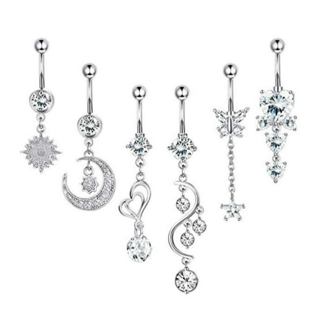 MesaSe 6Pcs Belly Rings Dangle Belly Button Ring Opal Pearl Belly Button Piercing