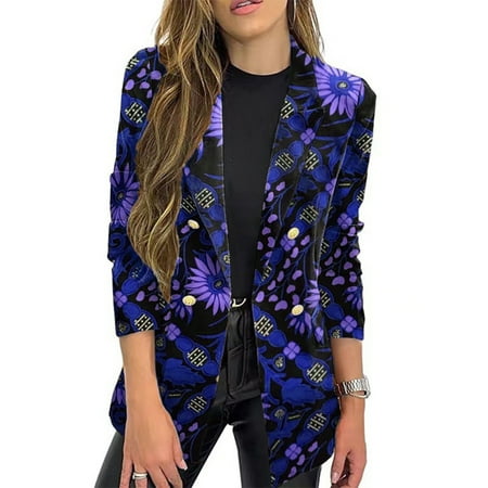 

WGOUP Women s Printed Small Suit One Piece Long Sleeve Autumn/Winter Suit Blue