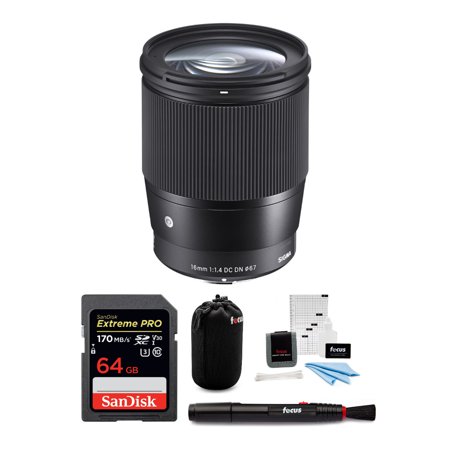 sigma 16mm f/1.4 dc dn contemporary lens for sony e-mount with 64gb extreme