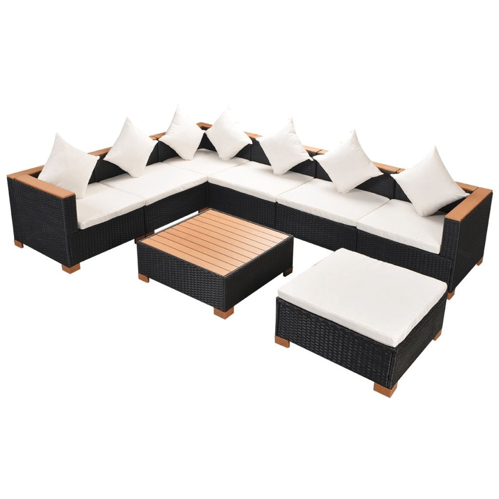 Kepooman 8 Pcs Outdoor Patio Rattan Sectional Chair Set with Cushions & Tea Table, Black Kepooman 8 Pcs Outdoor Patio Rattan Sectional Chair Set with Cushions & Tea Table, Black