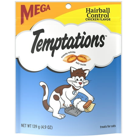 TEMPTATIONS Hairball Control Treats for Cats, Chicken Flavor, 4.9 oz. Pouch