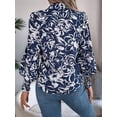 thumbnail image 2 of Women'S Floral Blouses Dressy Casual V Neck Button Down Shirts Lantern Long Sleeve Boho Chiffon Tops 2025 Dark Blue L, 2 of 8