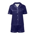 thumbnail image 4 of XIAONU Bridesmaid Print Satin Pajama Sets for Women Short Sleeve Notch Collar Shorts Loungewear Pajamas, 4 of 5