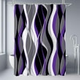 thumbnail image 3 of Black and Purple Shower Curtain, Abstract Modern Grey and Purple Bathroom Decor Accessories, Waffle Weave Textured Fabric Shower Curtain Set with Hooks, 72x72, 3 of 6
