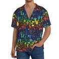 thumbnail image 3 of Naloa Magical Mushrooms and Flowers Men's Loose Fit Cuban Collar Short-Sleeve Shirt with Button-down and Chest Pocket for Everyday Wear Outings - Small, 3 of 7