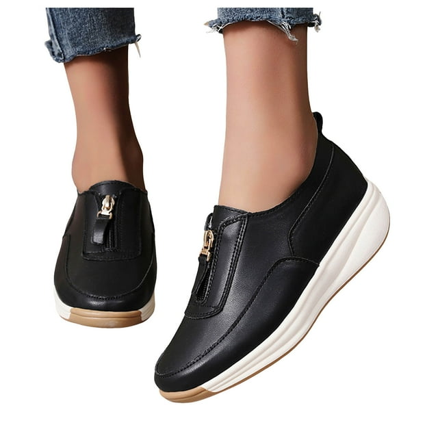 Chaussures Orthopédiques à Semelle Compensée pour Femmes 2025 en Cuir à Fermeture Éclair pour Soins Infirmiers, Espadrilles Basses Mode Automne