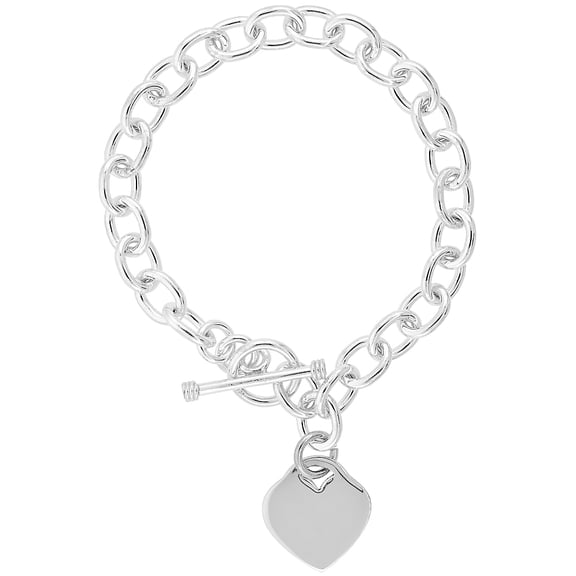 925 Sterling Silver Solid Italian Heart Tag Oval Rolo Link Bracelet