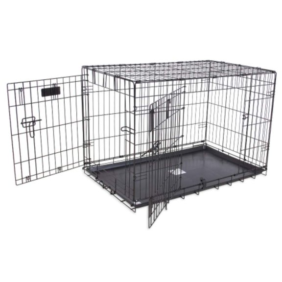 Open Box PRECISION PET TWO DOOR PROVALUE WIRE DOG CRATE 24 INCH 15-30 LBS - BLACK
