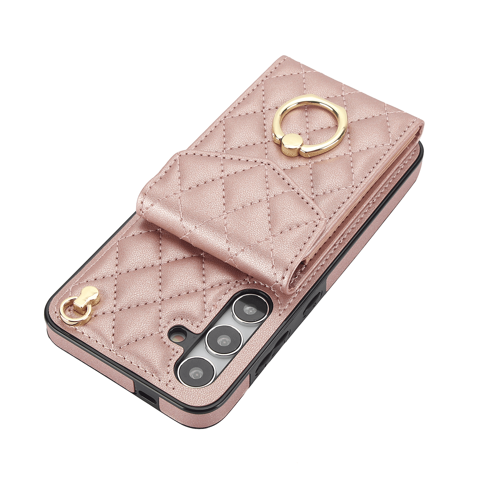 Asuwish Wallet RFID Blocking PU Leather Cell Phone Case with Tempered Glass Screen Protector, Wrist Strap for Samsung Galaxy S24 Plus, Rose Gold