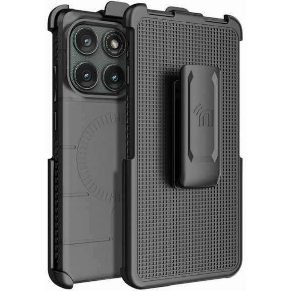 Nakedcelllphone Combo for Motorola Edge 2025 Phone Case, Rugged Case and Belt Clip Holster Holder (Compatible with MagSafe) - Matte Black