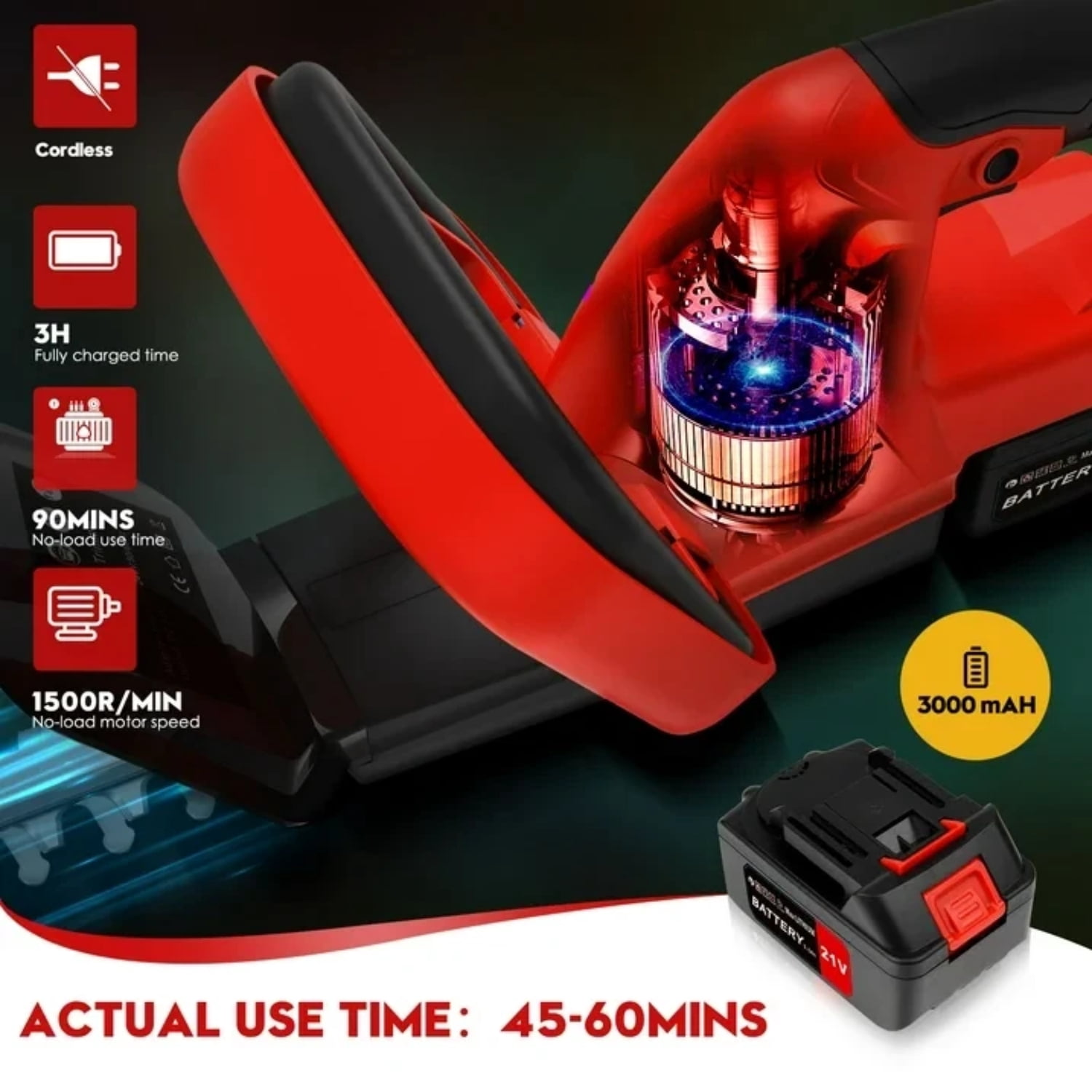 21V Cordless Hedge Trimmer with 22" Dual Blades, 2 Batteries & Charger Included, Lightweight & Compact with Splash Guard, Safety Switch for Yard, Garden, Landscaping