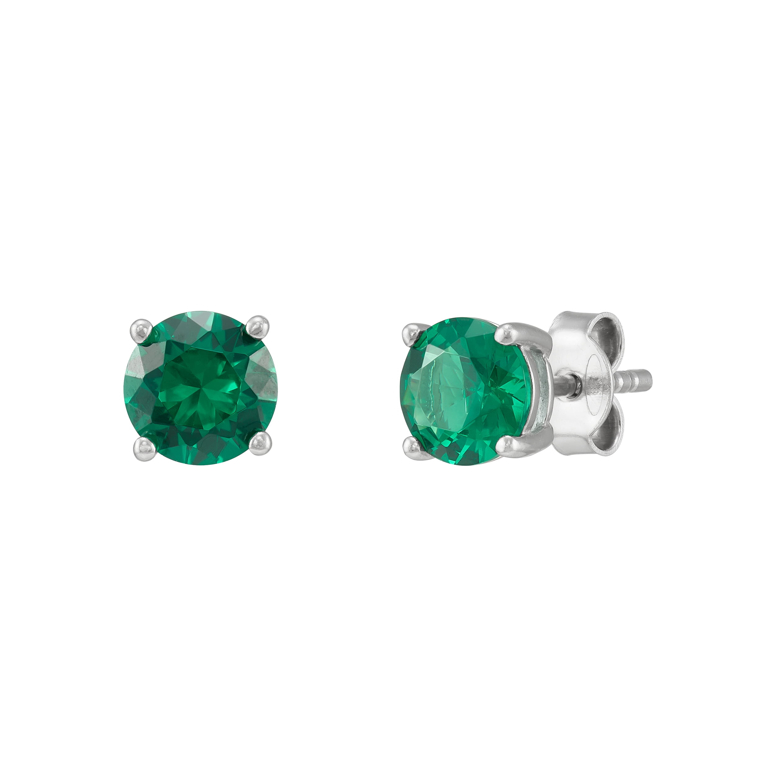 Brilliance Fine Jewelry Simulated Emerald and White Cubic Zircoina Pendant Necklace and Studs Set in Sterling Silver