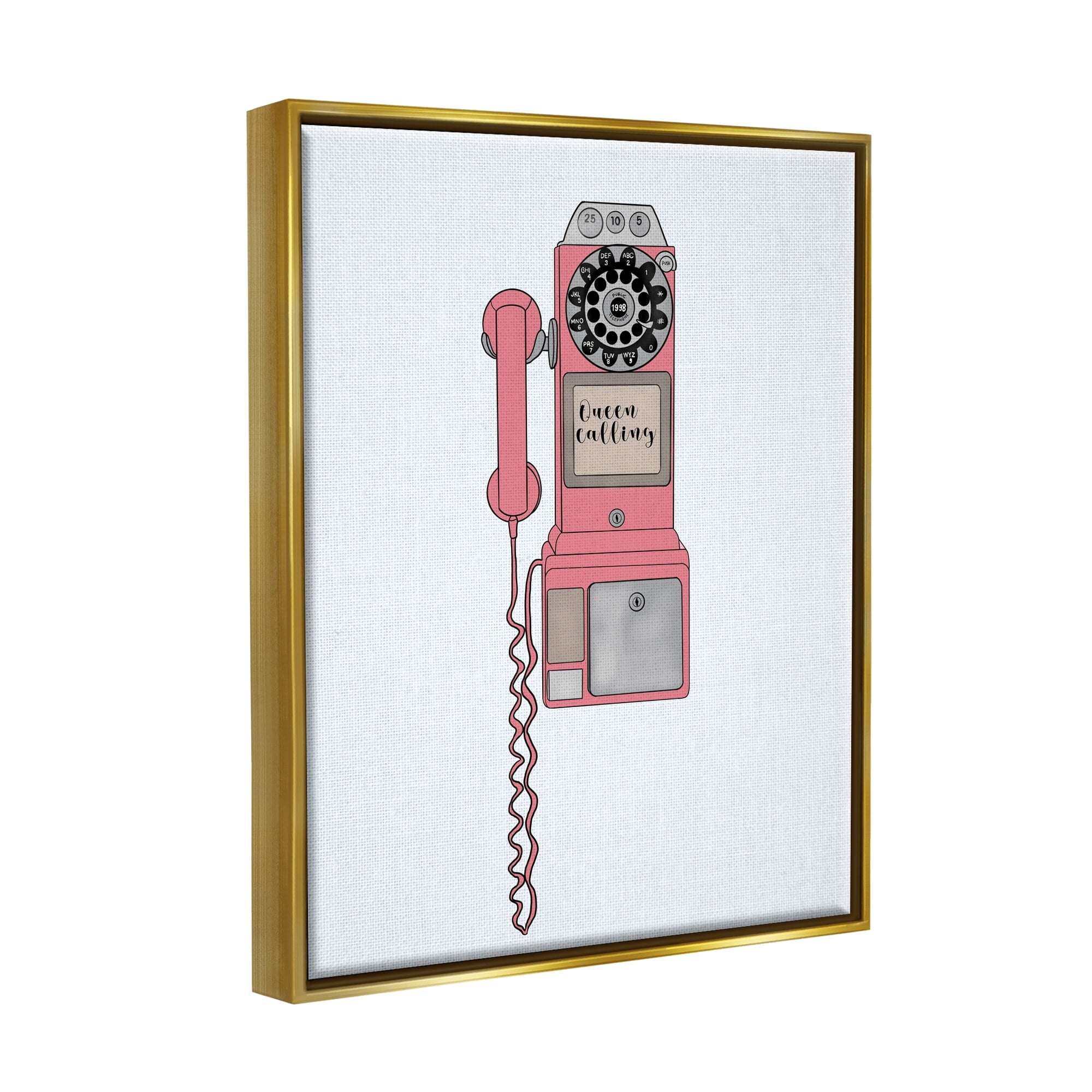 Stupell Industries Vintage Pay Phone Chic Queen Calling Calligraphy Graphic Art Metallic Gold Floating Framed Canvas Print Wall Art, Design by Ashley Singleton