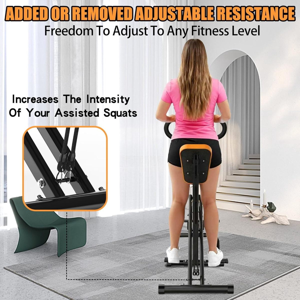 FENGFAN Squat Machine, Foldable Glutes Trainer with Resistance Bands, ABS+Rubber+Steel, Home Gym Workout, Black