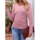 thumbnail image 4 of Tops Casuales para Mujer, Cuello en V, Camisas de Larga, Túnicas Básicas con Frunces Lisos, Blusas Rosa XL, 4 of 7