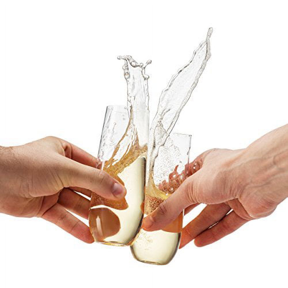 24 Pack Stemless Plastic Champagne Flutes Disposable 9 Oz Clear Plastic Toasting Glasses Shatterproof Recyclable and BPA-Free - image 3 of 3