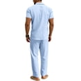 thumbnail image 4 of LWavelet Men's Linen Button Up Shirt Cargo Shorts Set Classic Casual Daily Summer Outfits Light Blue 3XL, 4 of 5