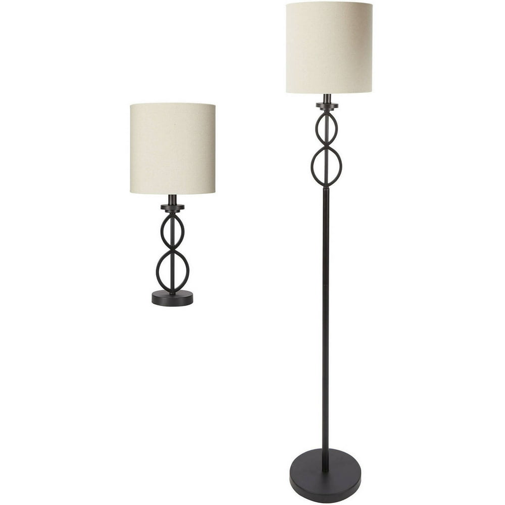 Mainstays Table and Floor Lamp Set, Black Matte Finish