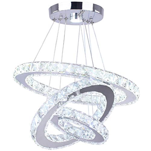 Winretro Modern Diy Crystal Led Chandelier Light Fixture 3 Rings Round Pendant Lighting Adjustable Stainless Steel Ceiling Lamp For Living Room Dining Room Bedroom Cold White Walmart Canada
