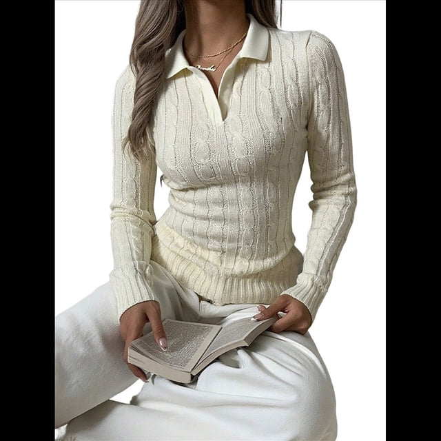 Suéteres de Punto para Mujer, Suéteres de Larga con Cuello en V, Camisetas Casuales, Conjuntos de Moda de Otoño. M