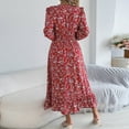 thumbnail image 5 of Generic Women's Floral Print Dress Long Sleeve V Neck Elastic Waist Ruffle A-Line Flowy Maxi Dresses Cocktail Fall Dress, 5 of 7