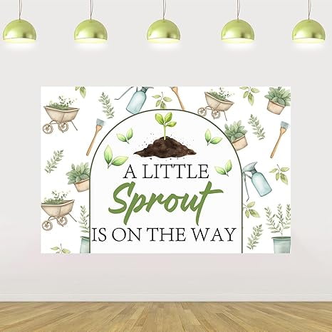 Greenery Sprout Backdrop 3x5ft, A Little Sprout is On The Way Background, Spring Garden Farm Themed Baby Shower Gender Reveal Birthday Party Decoration Decors