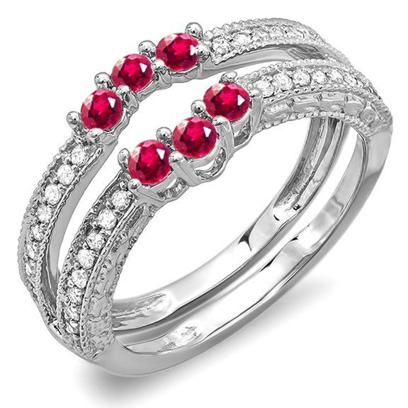 Dazzlingrock Collection 10K Round Ruby And White Diamond Ladies Anniversary Wedding Band Enhancer Guard, White Gold, Size 6.5