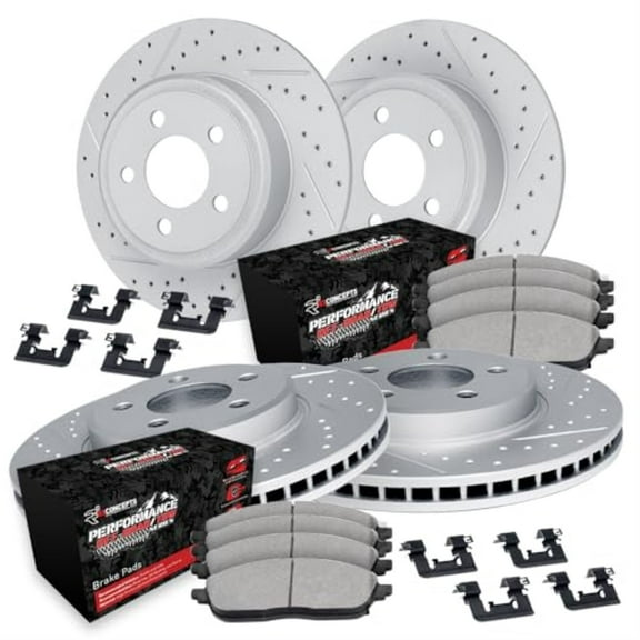 R1 Concepts Drilled and Slotted Carbon Coated Disc Brake Rotor Set with Off-Road/Tow Brake Pads and Hardware WBVH2-54021