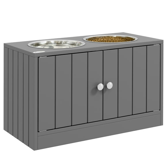 PawHut Magnetic-Door Dog Food Storage Cabinet & Dog Feeding Station, Gray