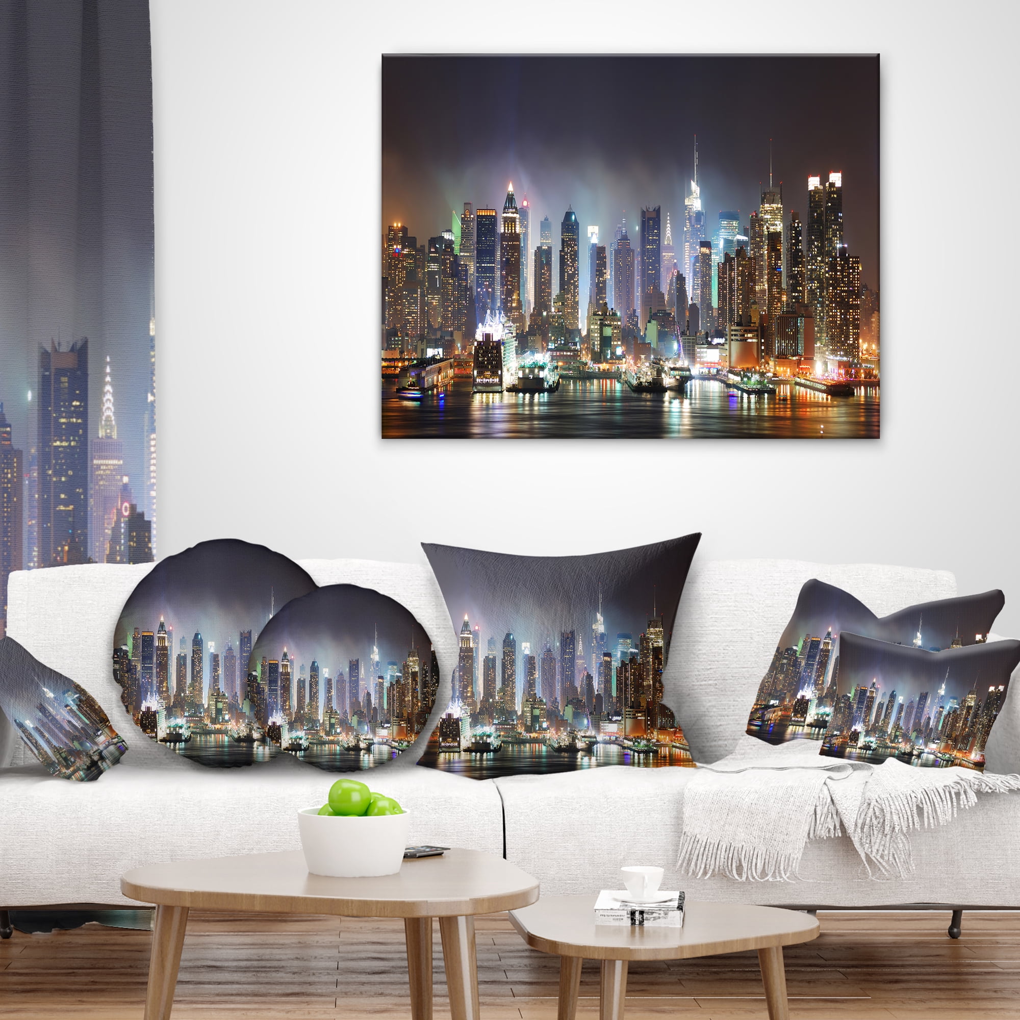 Designart New York Times Square in Blue Light - Cityscape Throw Pillow - 18x18